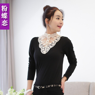  粉蝶恋 品牌女装春装新品女款衬衫韩版春款蕾丝修身长袖衬衣
