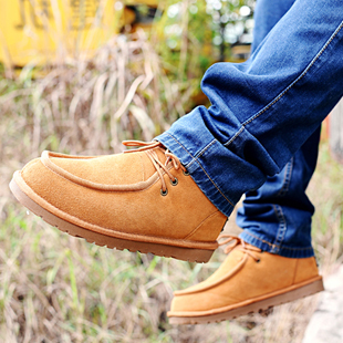  亏本冲量雪地靴男 冬季棉鞋真皮系带牛筋底低筒短靴羊毛男