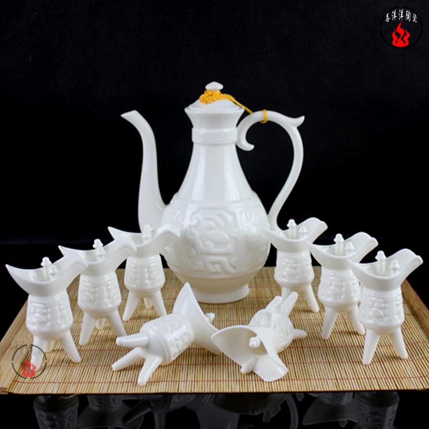 春节必备促销仿古陶瓷酒具套装古代酒壶酒杯 纯白色爵杯瓷 酒器酒