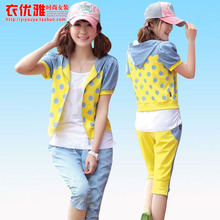Student dress female summer 2013 new sweet girl junior and senior high cowboy cotton sweater Parure