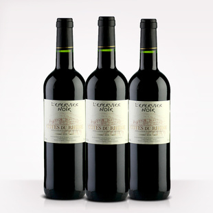  【酒美】法国进口红酒 罗纳河谷黑鹰干红葡萄酒3支装