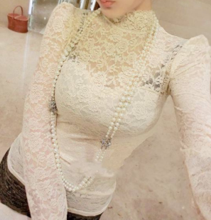 标题优化:2013春秋最新款性感镂空蕾丝立领打底衫  紧身显瘦蕾丝衫 衬衫