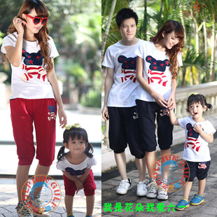  MOMO熊短袖T恤亲子装套装款 夏季父子装母子装母女装 全家装