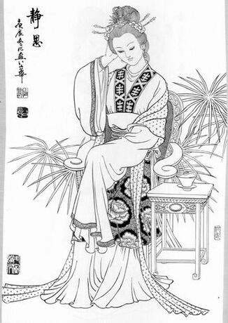 高像素<em>工笔</em>画底稿<em>仕女图白描</em>纸描国画作业画花