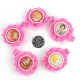  新款正品迪士尼公主可爱时尚发夹宝宝儿童蕾丝平夹发饰头饰 女孩