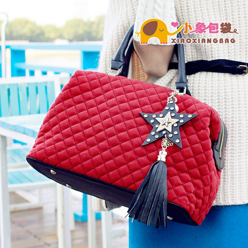 新款菱格纹复古手提...