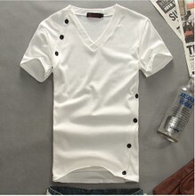 Summer 2013 new men's clothes on Slim-type men Korean version bottoming shirt high elastic V-neck short-sleeved T-shirt