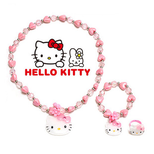  韩国进口【代购】HelloKitty儿童项链手链戒指套装儿童首饰F04