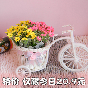  田园式藤编小车 米兰花套装绢花布花仿真花家居摆设饰品假花批发