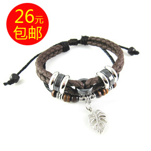  男士手链男皮绳韩版时尚多层个性朋克手链编织潮人潮男首饰品男生
