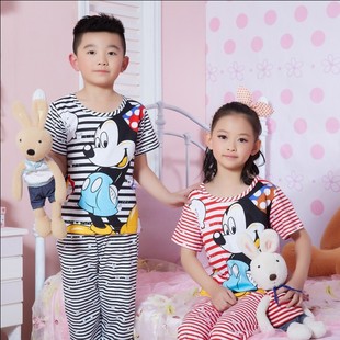  儿童睡衣 女童 夏季新款 短袖长裤米奇兄妹套装 男孩家居服