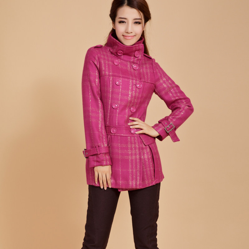 Clearance ladies Jane cable JSO collar trench coat retro long sleeve Plaid wool coat jacket