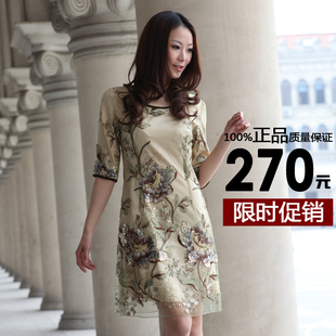  春装新款女装品牌正品大码民族风欧美大牌春款真丝连衣裙特价