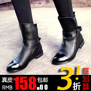  DRWCYS冬秋季女鞋短靴子女真皮中跟春秋机车骑士靴马丁靴英伦