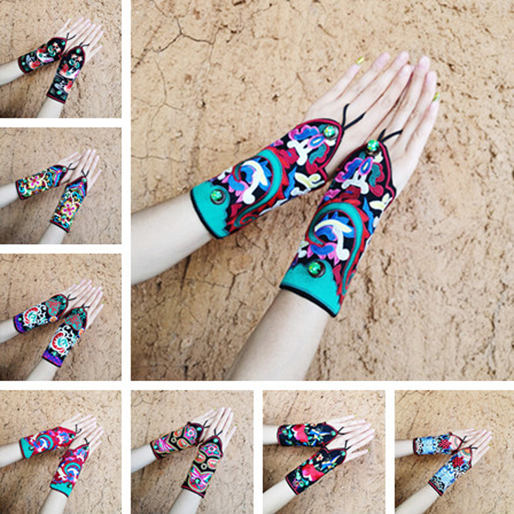 Ethnic style manual customized exquisite Embroidery Half-finger gloves Versatile fashion Self cultivation lady Braceletsin the Accessories/Leather belt/Hat/Muffler , Muffler/Gloves/Hat Kit , Piece suit category - from Buy2taobao.com to provide professional Taobao agent buy service