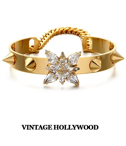 vintage hollywood 现货 朋克风闪耀宝石铆钉链条细手镯 女 vintage hollywood 现货 朋克风闪耀宝石铆钉链条细手镯 女