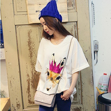 可爱狗头宽松短袖...