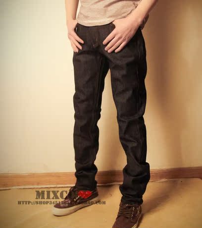 cheap monday 原色牛仔裤 瘦腿小脚裤浆洗硬面