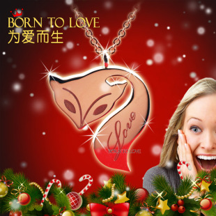  BORN TO LOVE为爱而生狐狸项链 女款狐仙锁骨链女玫瑰金时