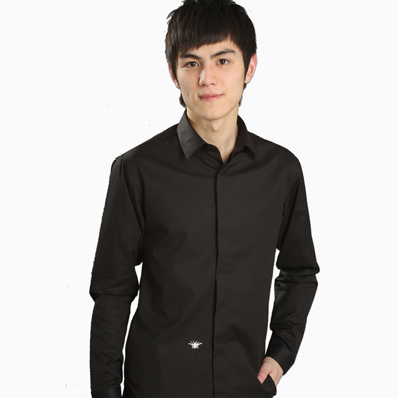 Men's shirt Little bee Long sleeve Self cultivation shirt Huang Xiaoming Zhang Jie fashion leisure time Small square collar black Waistin the Men's clothing, Shirt category - from Buy2taobao.com to provide professional Taobao agent buy service
