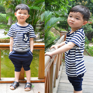  儿童套装男童学院风海军套装男宝宝夏季短袖套装衣服夏装童装包邮