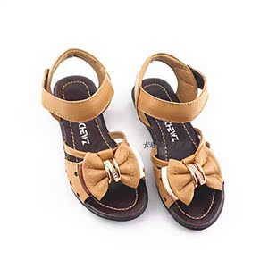  新款金属蝴蝶结女童凉鞋真皮儿童公主凉鞋童凉鞋女韩版中童软底鞋