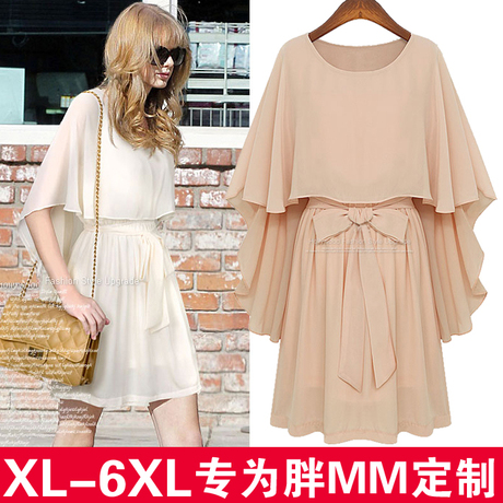 胖mm<em>加肥加大</em>码<em>女装</em>连衣裙夏装蝙蝠袖雪纺裙