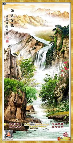 新款正品佛教十字绣100%精准印花 竖版源远流