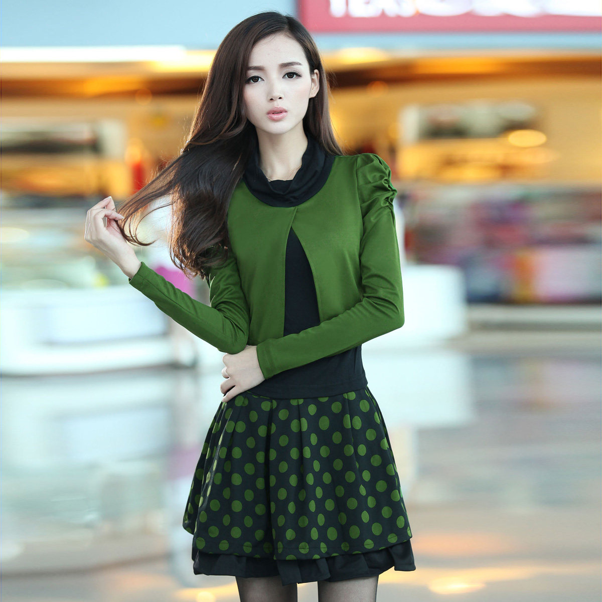 2014<em>春季</em>套装长袖连衣裙韩版修身<em>两件套</em>淑女