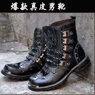 5折新品潮流男靴 真皮皮靴高帮靴 男式军靴马靴短靴牛仔靴子 包邮