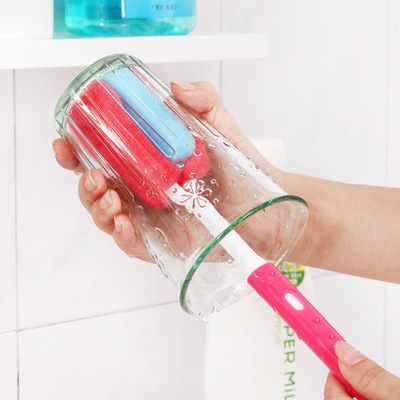 居家家 厨房加长洗杯刷清洗水杯海绵刷 长柄洗杯子清洁刷奶瓶刷子