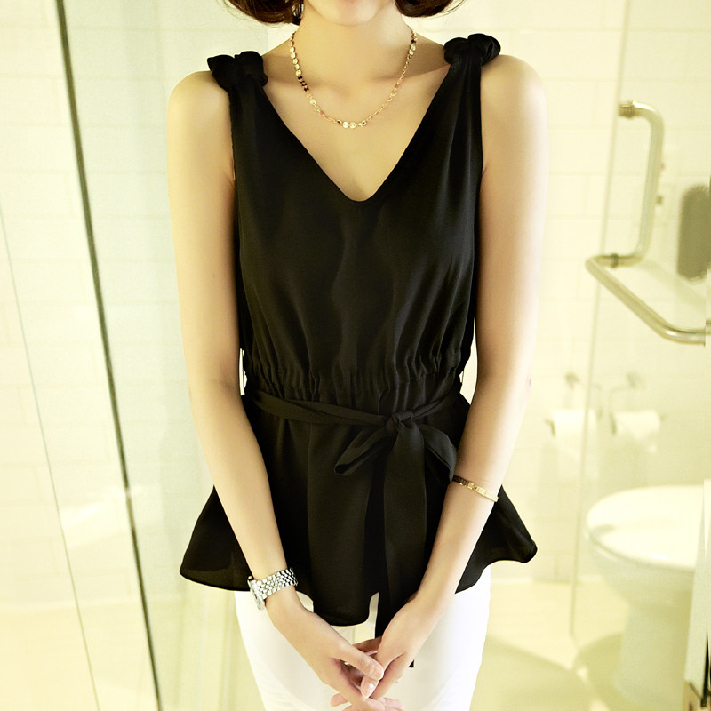 2013夏新品淑女百搭麻纱小衫V领无袖露肩连衣裙气质小背心31S6027