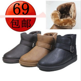  5折清仓搭扣套筒短筒潮流时尚雪地靴男工装靴热风韩版牛皮靴棉鞋