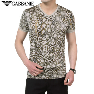  【新款】乔奇阿玛尼时尚休闲夏款修身男士v领短袖棉T恤衫韩版男装