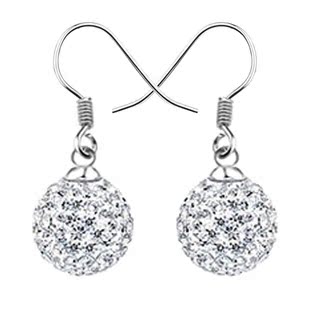  925纯银电镀白金耳环 手工软陶镶嵌水晶耳环韩国耳饰饰品