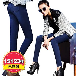  冬装新款韩版加绒加厚铅笔裤大码 牛仔裤女小脚裤显瘦靴裤女裤子