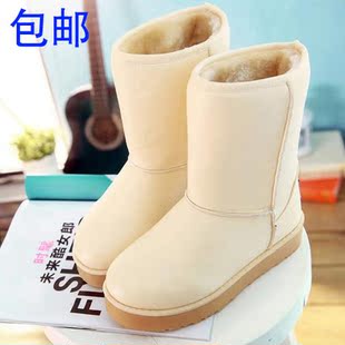  淘金币 包邮新款女靴子秋防水中筒厚底牛筋底雪地靴女冬季女鞋白