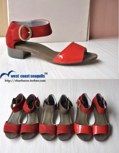  夏新款 欧美简约复古风 包后跟女凉鞋 撞色羊皮 3CM低跟