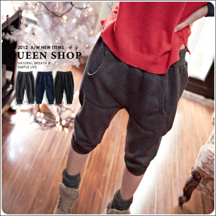  QUEENSHOP 秋冬新品韩版女装松紧针织缩口五分裤04020261现