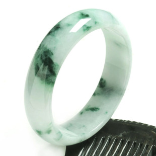  特泊儿 天然翡翠手镯白底飘花玉手镯 缅甸a货翡翠玉镯子多款特价