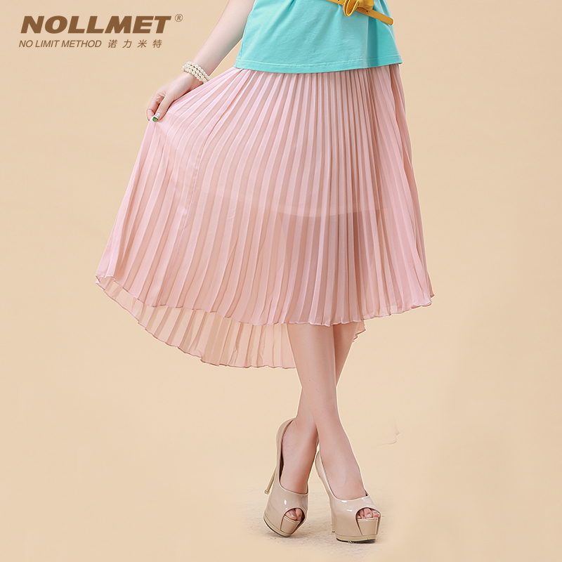 韩版纯色雪纺半身裙...