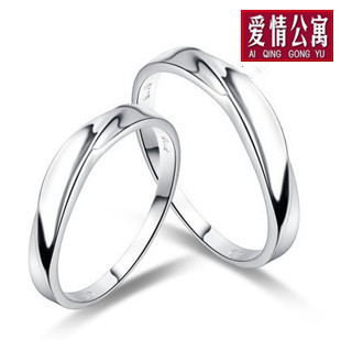  爱情公寓 925纯银镀白金情侣戒指 一对价 韩版男女对戒 免费刻字