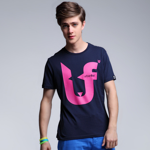  英伦潮牌URBANFOX 夏季新款男士全棉字母印花修身圆领短袖T恤U-41