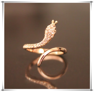  女士蛇形戒指环玫瑰金18k金镶钻开口韩国版饰品超强保色促销包邮