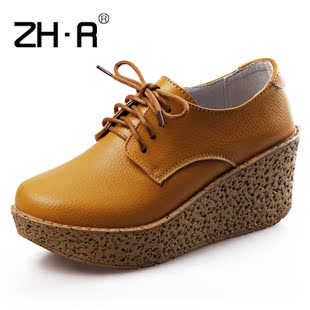  ZHR春款坡跟女鞋欧美风英伦女鞋休闲鞋女单鞋真皮厚底松糕女鞋R02