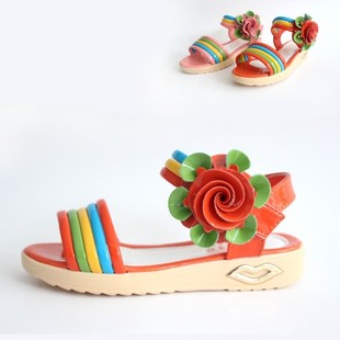  包邮夏季新款时尚儿童凉鞋露趾搭扣复合底绣花女童鞋