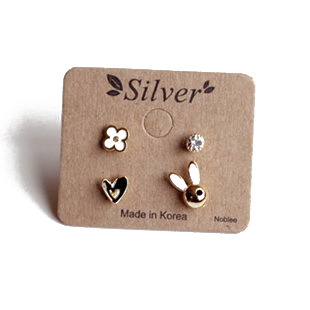  正品韩国进口饰品 代购现货 925纯银针可爱小兔子爱心四件套耳钉