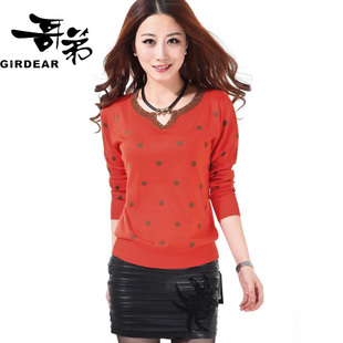 2013哥弟冬款波点女上衣针织打底羊绒衫圆领
