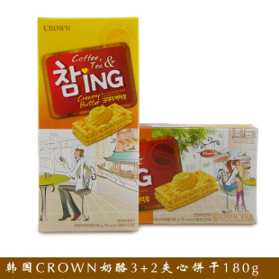  韩国进口零食点心 CROWN可拉奥奶酪柠檬3+2夹心饼干可瑞安180g