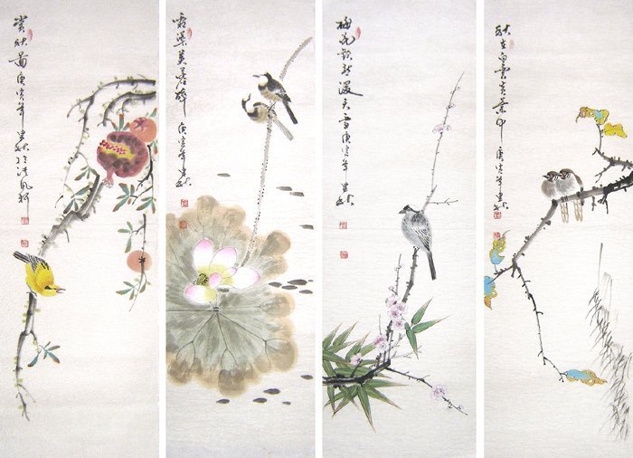 【画艺佳.字画书画】王建秋国画花鸟四条屏精品(三尺条屏)